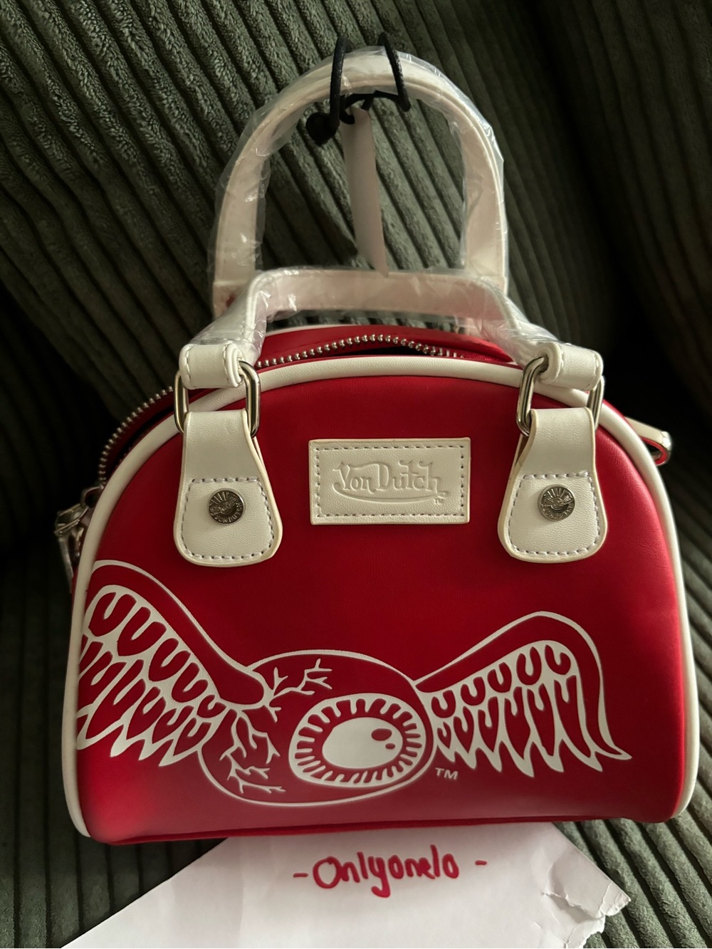 Von Dutch Red and White Mini Dome Satchel